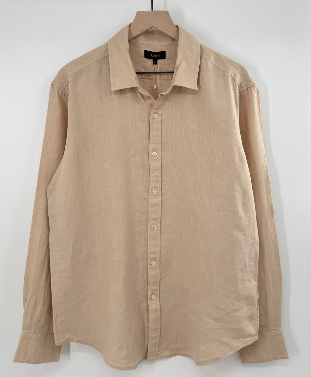 Quince Mens 100% Linen Relaxed Shirt Button Down Long Sleeve Tan L NWT
